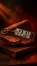 Red Dead Redemption II 3D printed keychain in a western studio