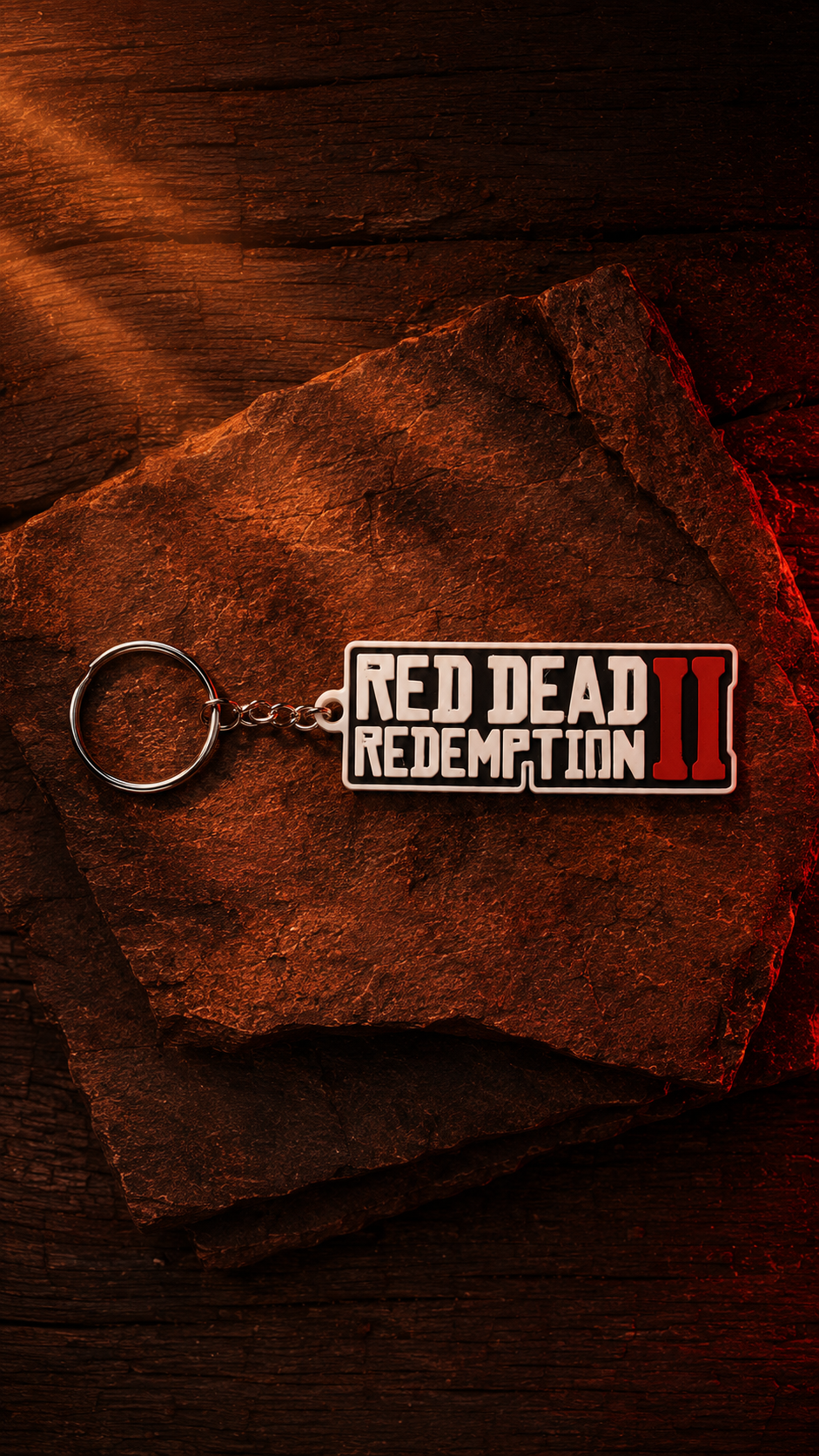 Top view of Red Dead Redemption II 3D printed keychain