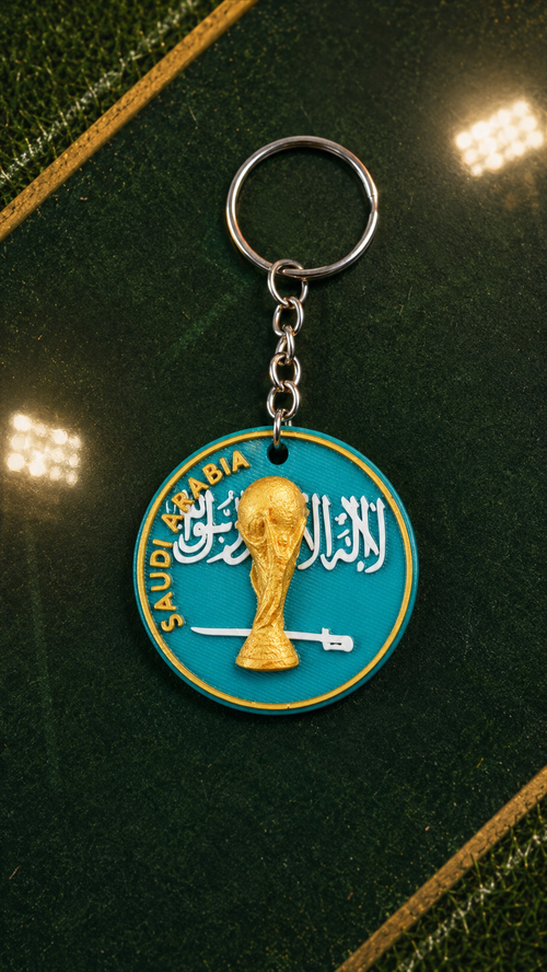 Top view of Saudi Arabia football 3D-printed keychain