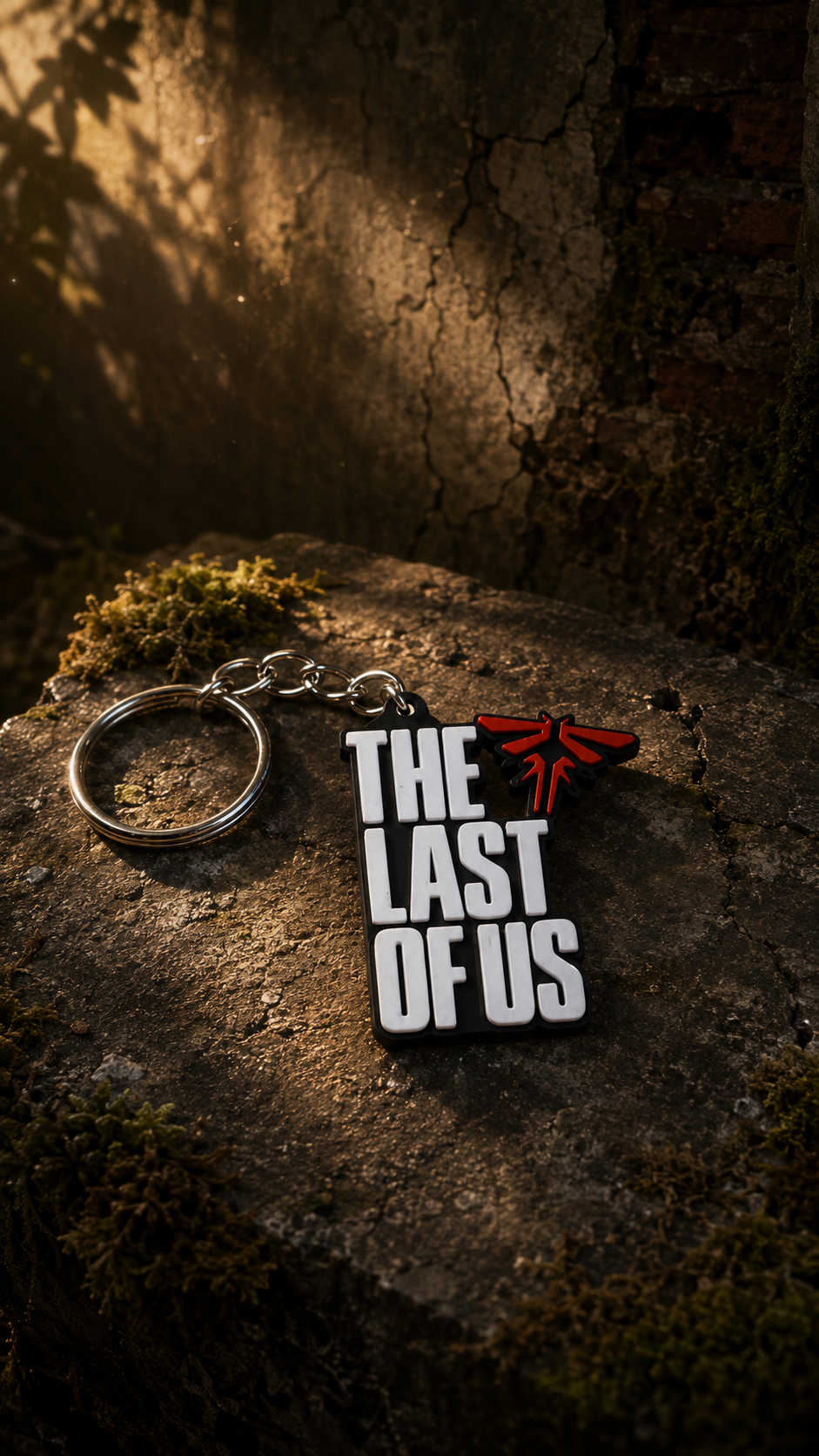 The Last of Us 3D printed keychain in a cinematic post-apocalyptic studio